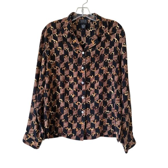 CITY SILK Women's Long Sleeve 100% Silk Button Up Top Size Medium  Preppy - Picture 1 of 7